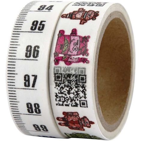Tasiemki dekoracyjne Creativ Washi Centymetry i Roboty, 15mm x 5m, 2szt